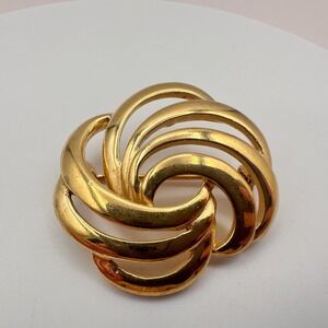 Vintage 80s Napier Gold Tone Abstract Swirl Motif Statement Brooch Pin Jewelry